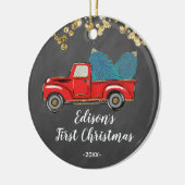 男の赤ちゃんのパーソナライズされた初めてのクリスマス セラミックオーナメント (左)