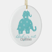 男の赤ちゃんのベビーの初めてのクリスマス-象 セラミックオーナメント (右)