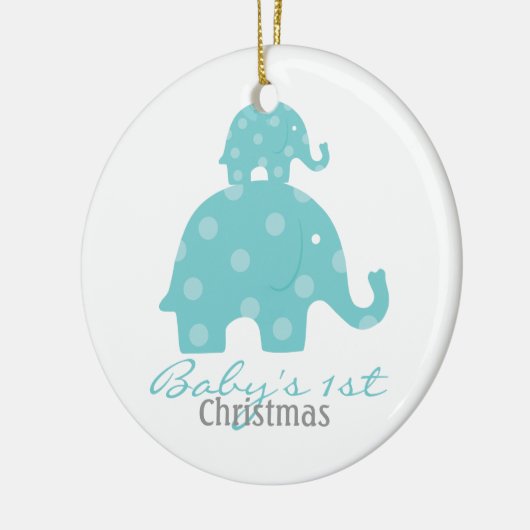 男の赤ちゃんのベビーの初めてのクリスマス-象 セラミックオーナメント (左)