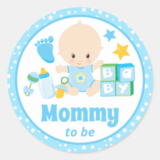 男の赤ちゃんのママが青い星に ラウンドシール (正面)