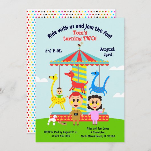 男の赤ちゃんのメリー第2回パーティー 招待状 (正面/裏面)