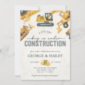 男の赤ちゃんの下に建築ダンプトラック赤ちゃんシャワー 招待状 (正面)