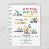 男の赤ちゃんの下に建築、ツインズベビーシャワー 招待状 (正面/裏面)