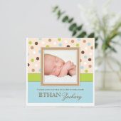 男の赤ちゃんの写真の水玉模様の招待状をすすり、見て下さい 招待状 (スタンド正面)
