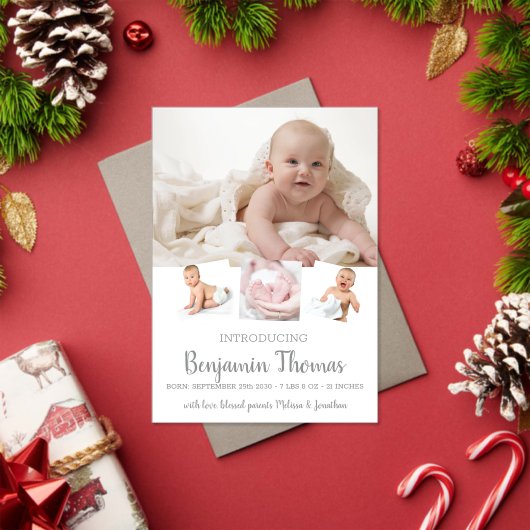 男の赤ちゃんの写真の誕生のお知らせ アクリル招待状 (インサイチュ (クリスマス))