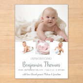 男の赤ちゃんの写真の誕生のお知らせ アクリル招待状 (正面)