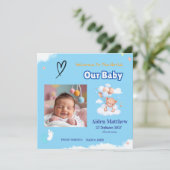 男の赤ちゃんの写真の誕生のお知らせ 招待状 (スタンド正面)