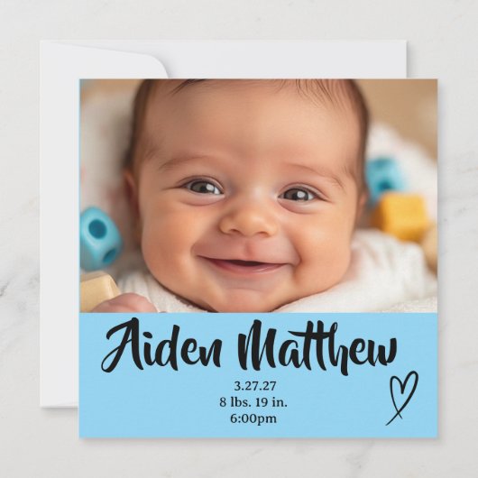 男の赤ちゃんの写真の誕生のお知らせ 招待状 (裏面)