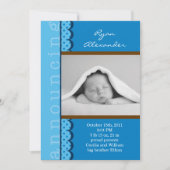 男の赤ちゃんの写真の誕生の発表 案内状 (正面)