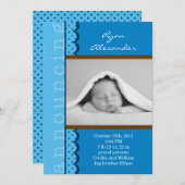 男の赤ちゃんの写真の誕生の発表 案内状 (正面/裏面)