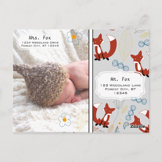 男の赤ちゃんの写真キツネウッドランド誕生レコードの状態 ポストカード (裏面)