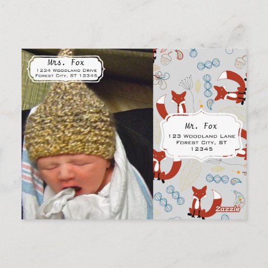 男の赤ちゃんの写真キツネウッドランド誕生レコードの状態 ポストカード (裏面)
