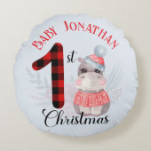 男の赤ちゃんの初めてのクリスマスかわいいヒッポネーム ラウンドクッション (正面)