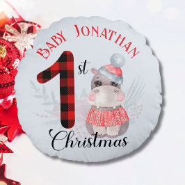 男の赤ちゃんの初めてのクリスマスかわいいヒッポネーム ラウンドクッション