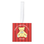 男の赤ちゃんの初めてのクリスマスの写真 キューブオーナメント (正面)