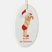 男の赤ちゃんの初めてのクリスマスの赤いサンタの帽子 セラミックオーナメント (右)