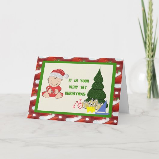 男の赤ちゃんの初めてのクリスマスカード シーズンカード (正面)
