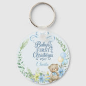男の赤ちゃんの初めてのクリスマスパーソナライズされた名（写真） キーホルダー (正面)
