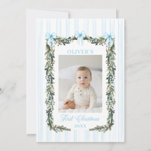 男の赤ちゃんの初めてのクリスマスフォトカード カード (正面)
