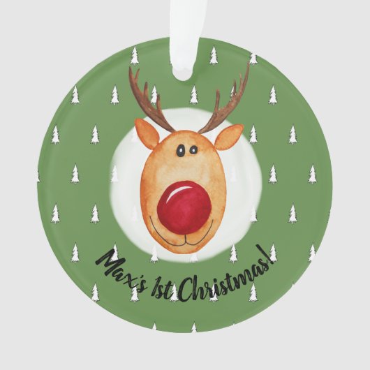 男の赤ちゃんの初めてのクリスマスルドルフの木(名前) オーナメント (正面)