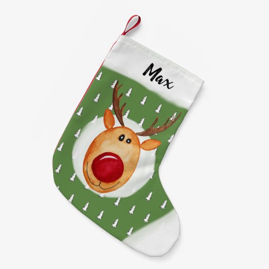 男の赤ちゃんの初めてのクリスマスルドルフの木(名前) スモールクリスマスストッキング (正面 (吊り時))