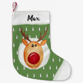 男の赤ちゃんの初めてのクリスマスルドルフの木(名前) スモールクリスマスストッキング (正面)