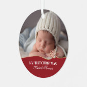 男の赤ちゃんの初めてのクリスマス誕生の詳細と写真 メタルオーナメント (正面左)