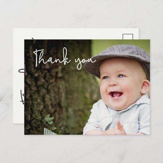 男の赤ちゃんの最初の誕生日ありがとう写真 ポストカード (正面/裏面)