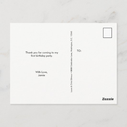 男の赤ちゃんの最初の誕生日ありがとう写真 ポストカード (裏面)