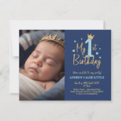 男の赤ちゃんの最初の誕生日の招待状（写真あり） 招待状 (正面)