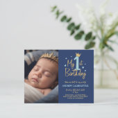 男の赤ちゃんの最初の誕生日の招待状（写真あり） 招待状 (スタンド正面)