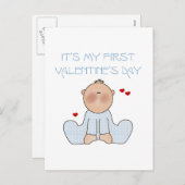 男の赤ちゃんの最初バレンタインデー シーズンポストカード (正面/裏面)