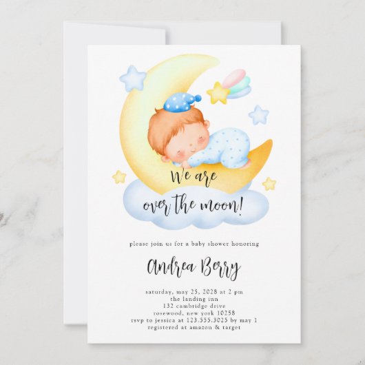 男の赤ちゃんの月の赤ちゃんシャワー 招待状 (正面)