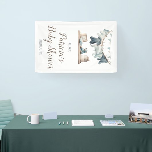 男の赤ちゃんの物干し用ベビーシャワー歓迎サイン 横断幕 (トレードショー)