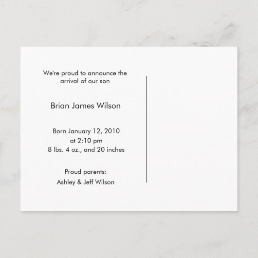 男の赤ちゃんの発表郵便 案内ポストカード (裏面)