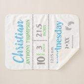 男の赤ちゃんの発表、青、緑、灰色、プリント シェルパブランケット (正面(横))