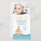男の赤ちゃんの第1誕生会のフォトカードありがとう サンキューカード (正面)