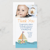 男の赤ちゃんの第1誕生会のフォトカードありがとう サンキューカード (正面/裏面)