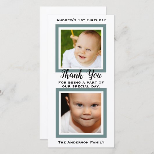 男の赤ちゃんの第1誕生日は感謝していしています サンキューカード (正面/裏面)