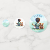 男の赤ちゃんの色と彼のテディベア赤ちゃんシャワー コンフェッティ (裏面)