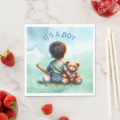 男の赤ちゃんの色と彼のテディベア赤ちゃんシャワー スタンダードランチョンナプキン (インサイチュ)