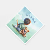 男の赤ちゃんの色と彼のテディベア赤ちゃんシャワー スタンダードランチョンナプキン (角)