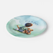 男の赤ちゃんの色と彼のテディベア赤ちゃんシャワー ペーパープレート (アングル)