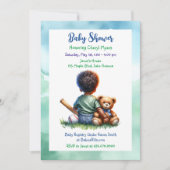 男の赤ちゃんの色と彼のテディベア赤ちゃんシャワー 招待状 (正面)