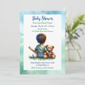 男の赤ちゃんの色と彼のテディベア赤ちゃんシャワー 招待状 (スタンド正面)