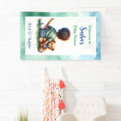 男の赤ちゃんの色と彼のテディベア赤ちゃんシャワー 横断幕 (インサイチュ)