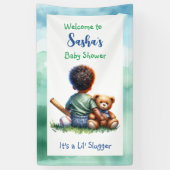 男の赤ちゃんの色と彼のテディベア赤ちゃんシャワー 横断幕 (縦)