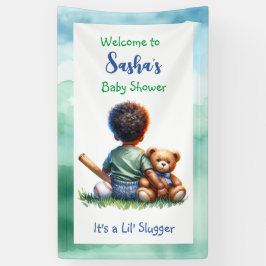 男の赤ちゃんの色と彼のテディベア赤ちゃんシャワー 横断幕