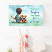 男の赤ちゃんの色と彼のテディベア赤ちゃんシャワー 横断幕 (インサイチュ)