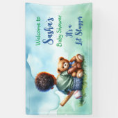 男の赤ちゃんの色と彼のテディベア赤ちゃんシャワー 横断幕 (縦)